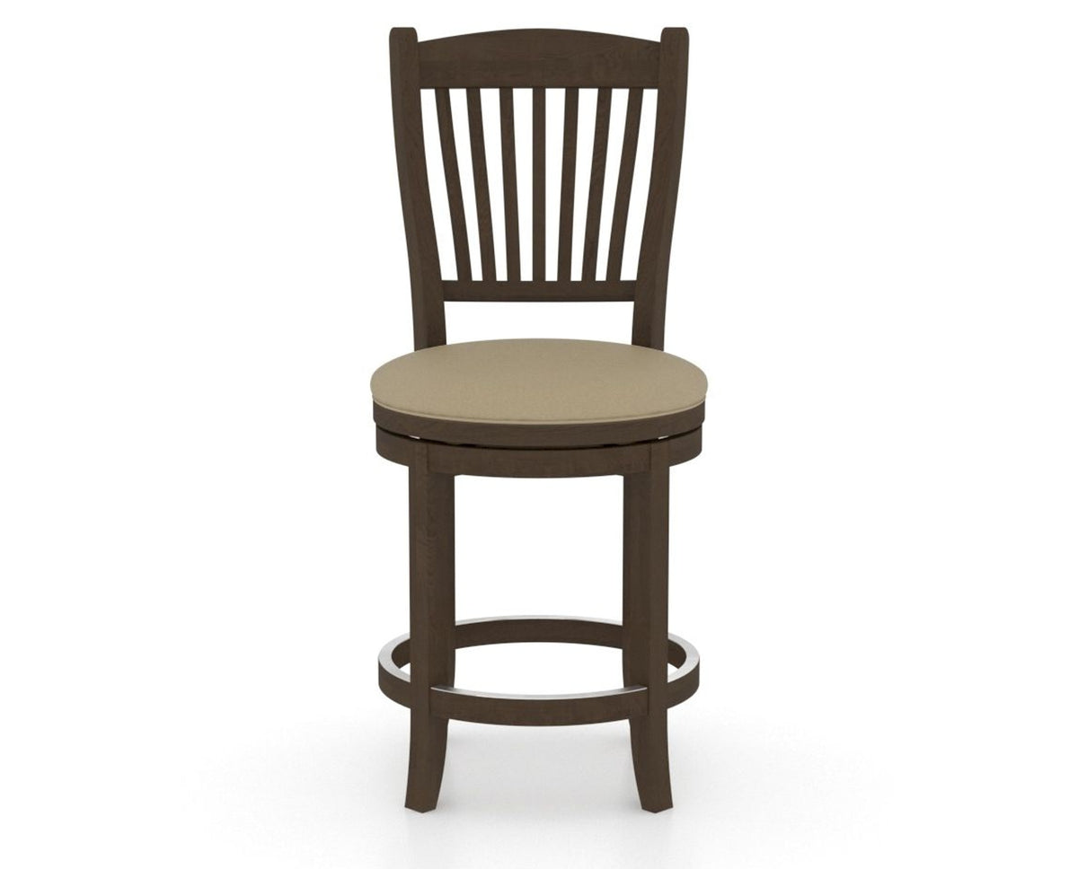 Canadel Upholstered Counter Stool 8232 in XY Faux Leather and 29 Hazelnut Washed and Swivel Base, front view