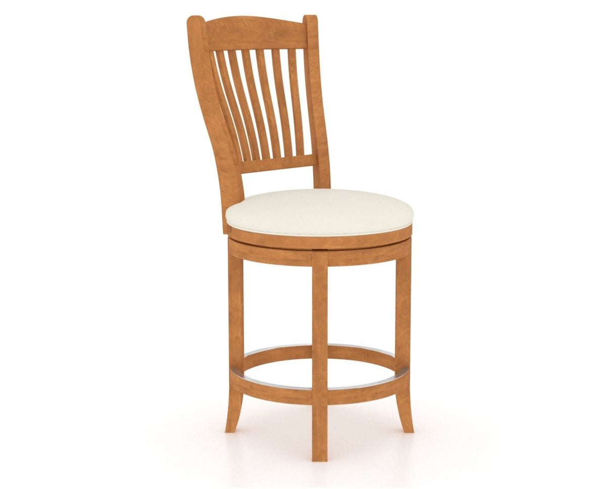 Canadel Upholstered Counter Stool 8232 in YJ Faux Leather and 01 Honey Washed and Swivel Base, three-quarter view