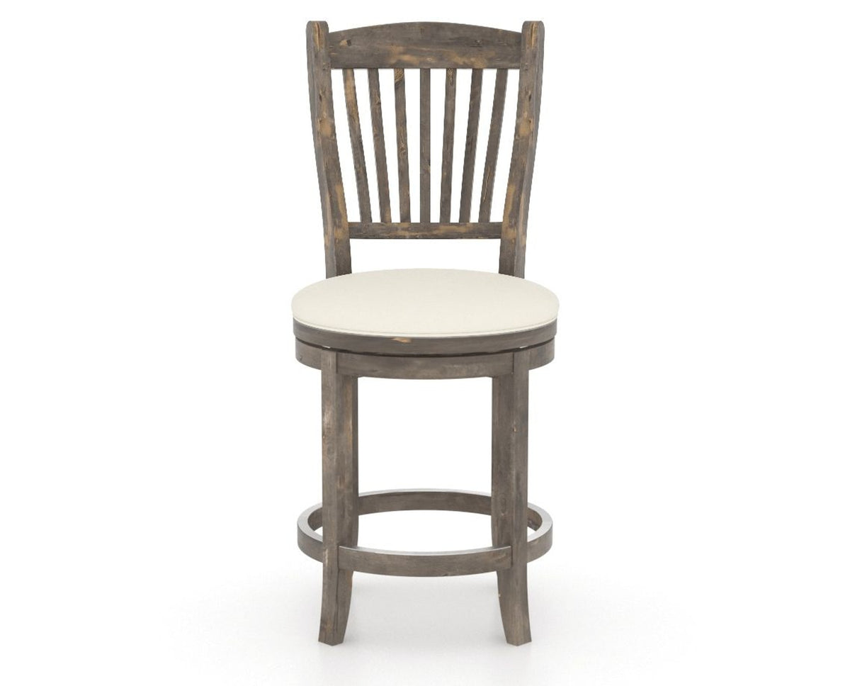 Canadel Champlain Upholstered Counter Stool 8232 in YJ Faux Leather and 08 Shadow and Swivel Base, front view