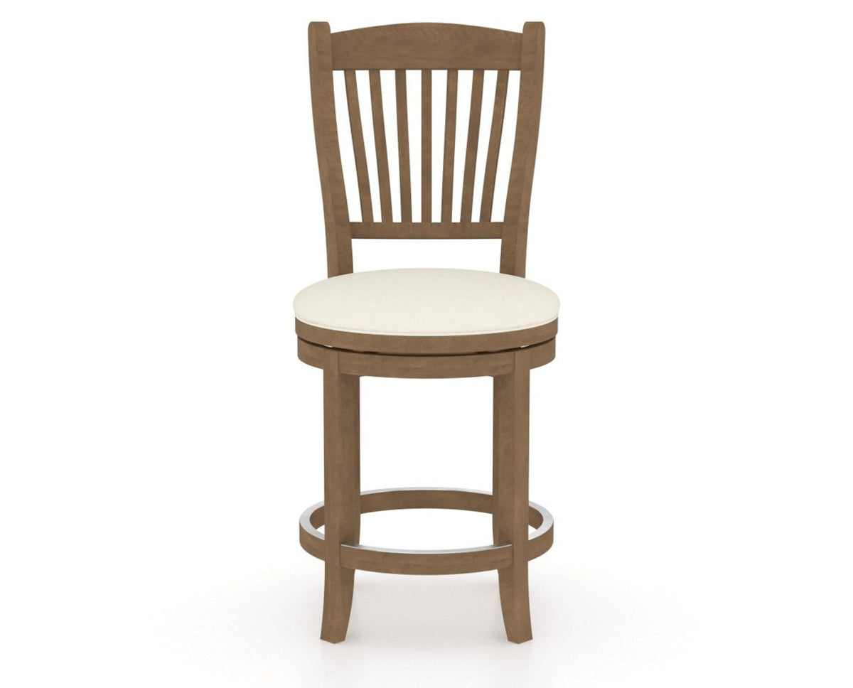 Canadel Upholstered Counter Stool 8232 in YJ Faux Leather and 25 Pecan Washed and Swivel Base, front view