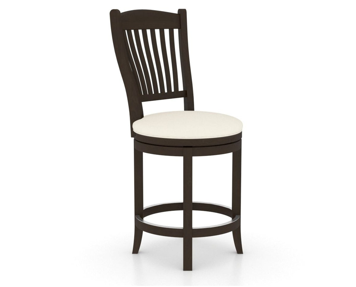 Canadel Upholstered Counter Stool 8232 in YJ Faux Leather and 59 Davy's Grey and Swivel Base, three-quarter view