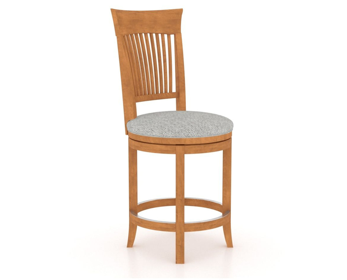 Canadel Upholstered Counter Stool 8270 in 7C Fabric and 01 Honey Washed and Swivel Base, three-quarter view