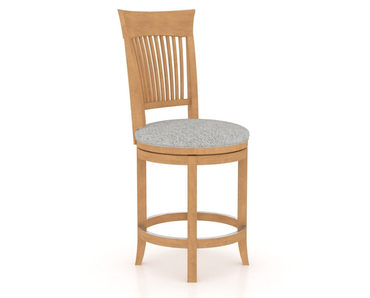 Canadel Upholstered Counter Stool 8270 in 7C Fabric and 20 Caramel Washed and Swivel Base, three-quarter view