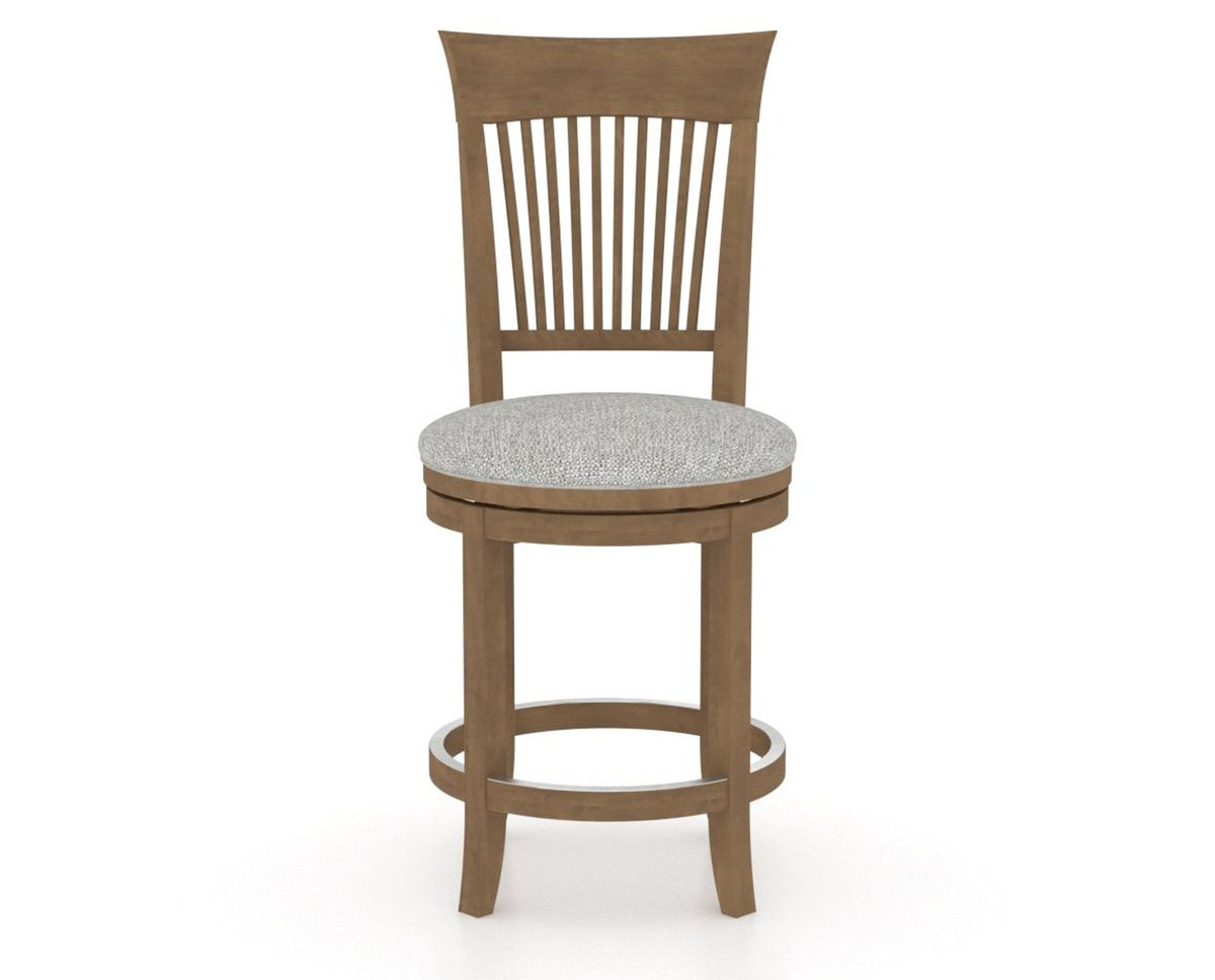 Canadel Upholstered Counter Stool 8270 in 7C Fabric and 25 Pecan Washed and Swivel Base, front view