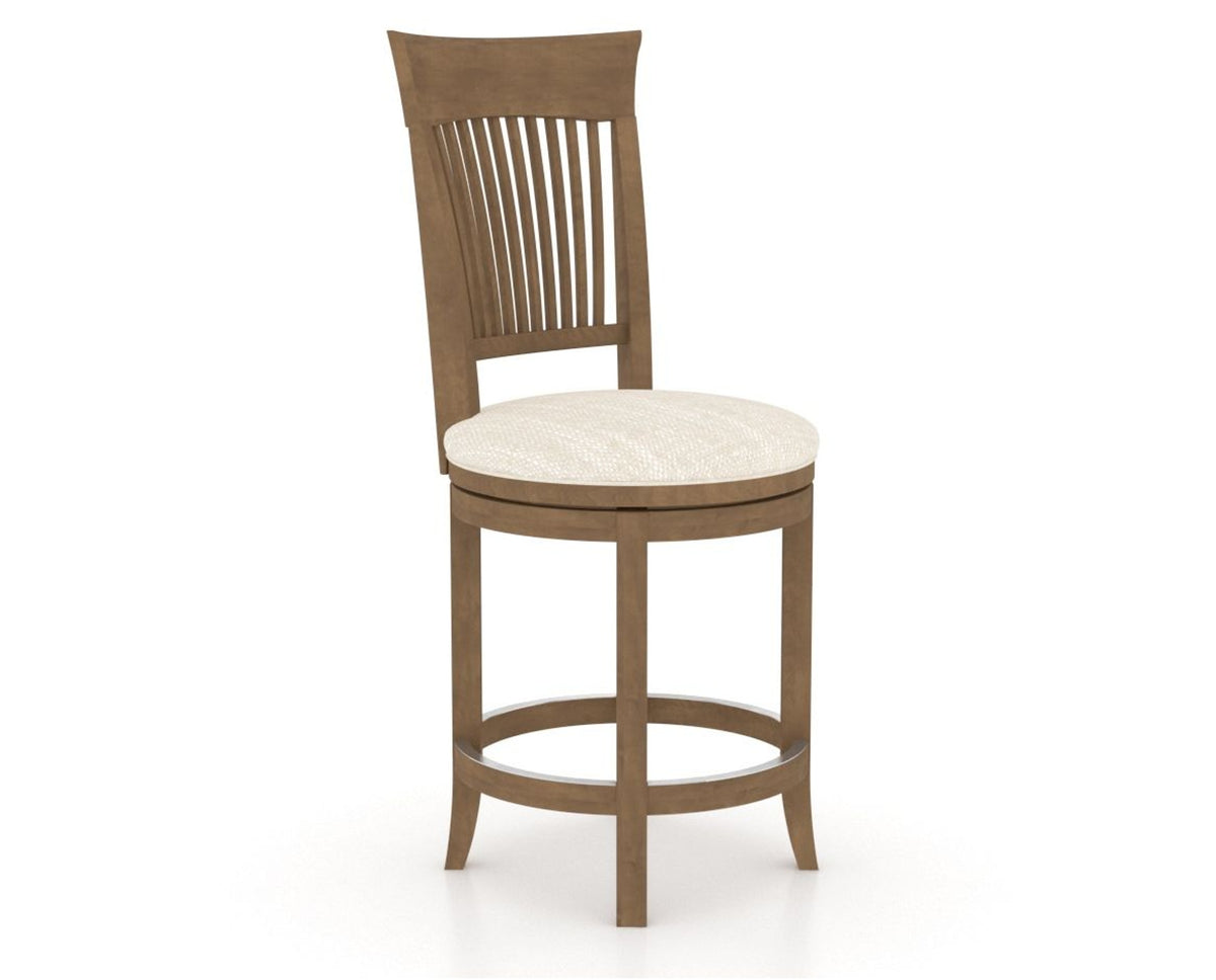 Canadel Upholstered Counter Stool 8270 in FT InsideOut® and 25 Pecan Washed and Swivel Base, three-quarter view