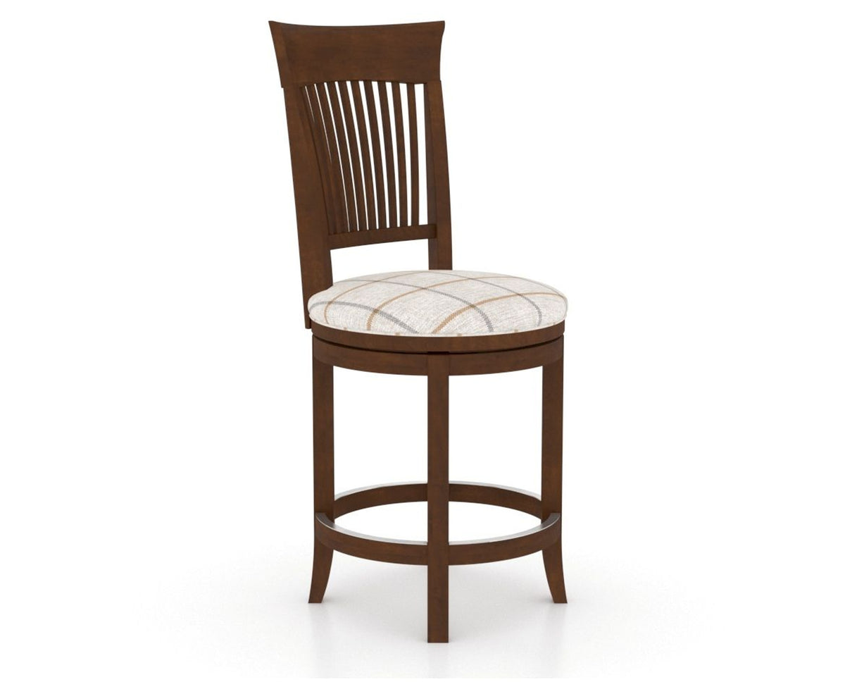 Canadel Upholstered Counter Stool 8270 in OZ Fabric and 19 Cognac Washed and Swivel Base, three-quarter view