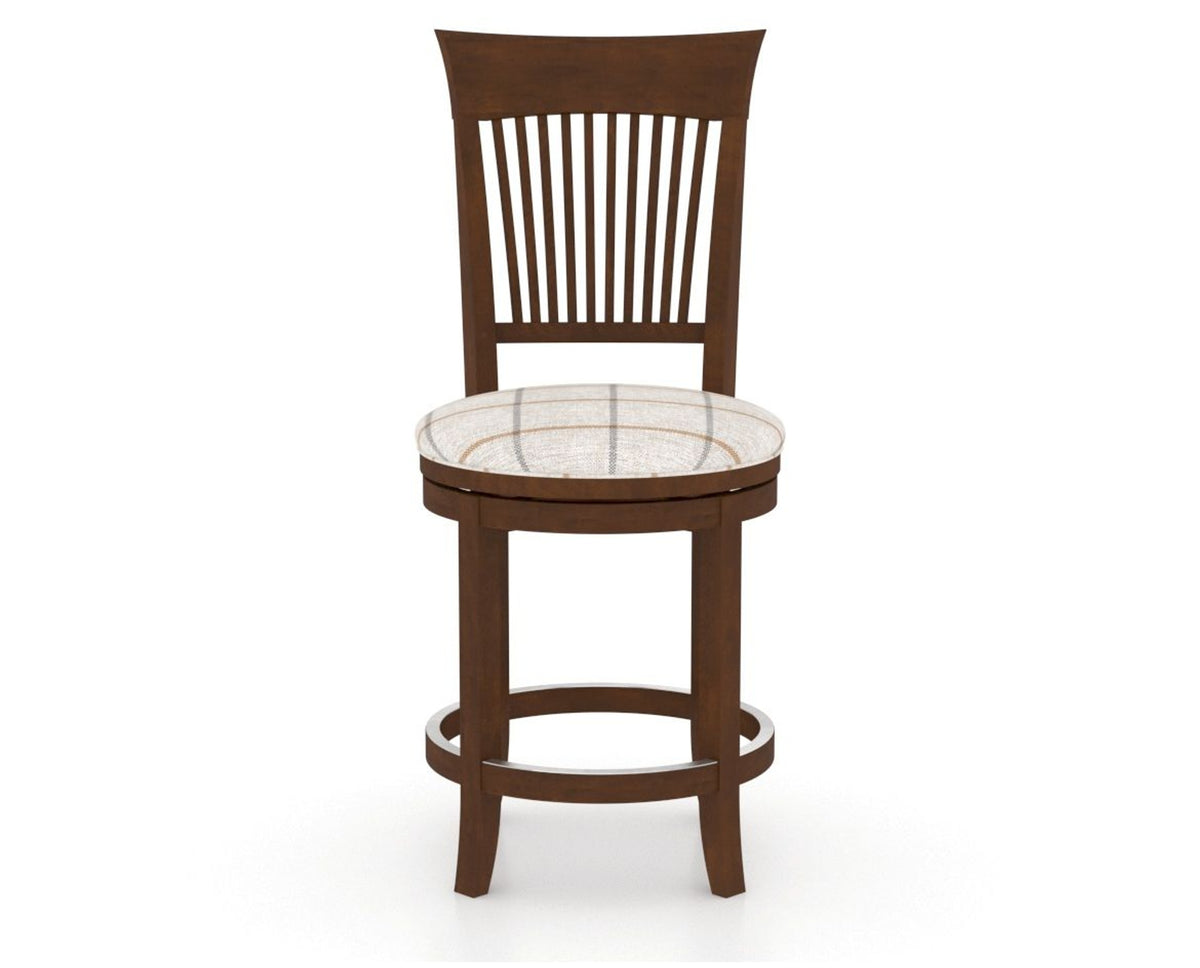 Canadel Upholstered Counter Stool 8270 in OZ Fabric and 19 Cognac Washed and Swivel Base, front view