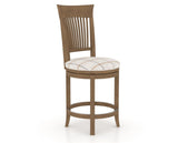 Canadel Upholstered Counter Stool 8270 in OZ Fabric and 25 Pecan Washed and Swivel Base, three-quarter view
