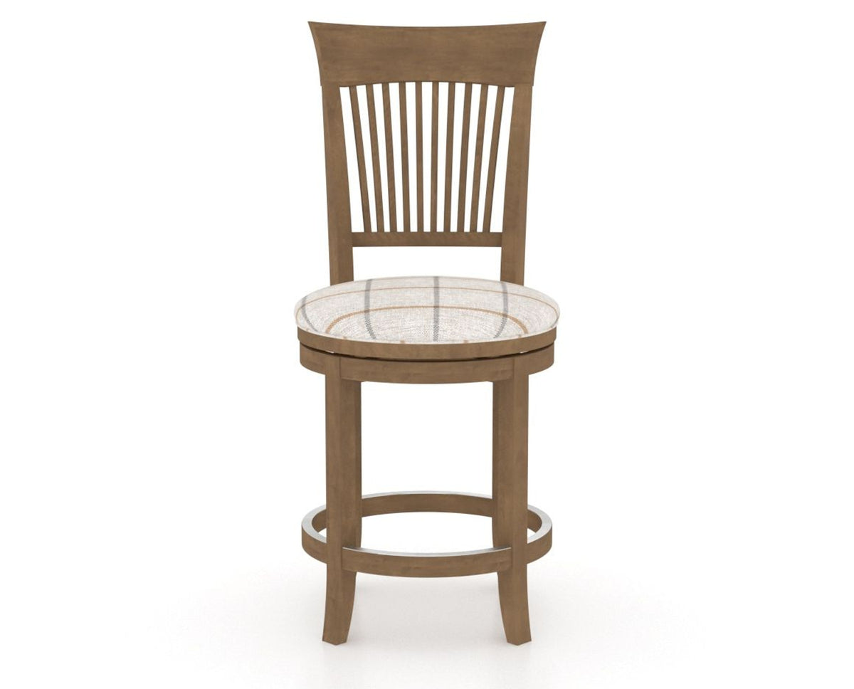 Canadel Upholstered Counter Stool 8270 in OZ Fabric and 25 Pecan Washed and Swivel Base, front view