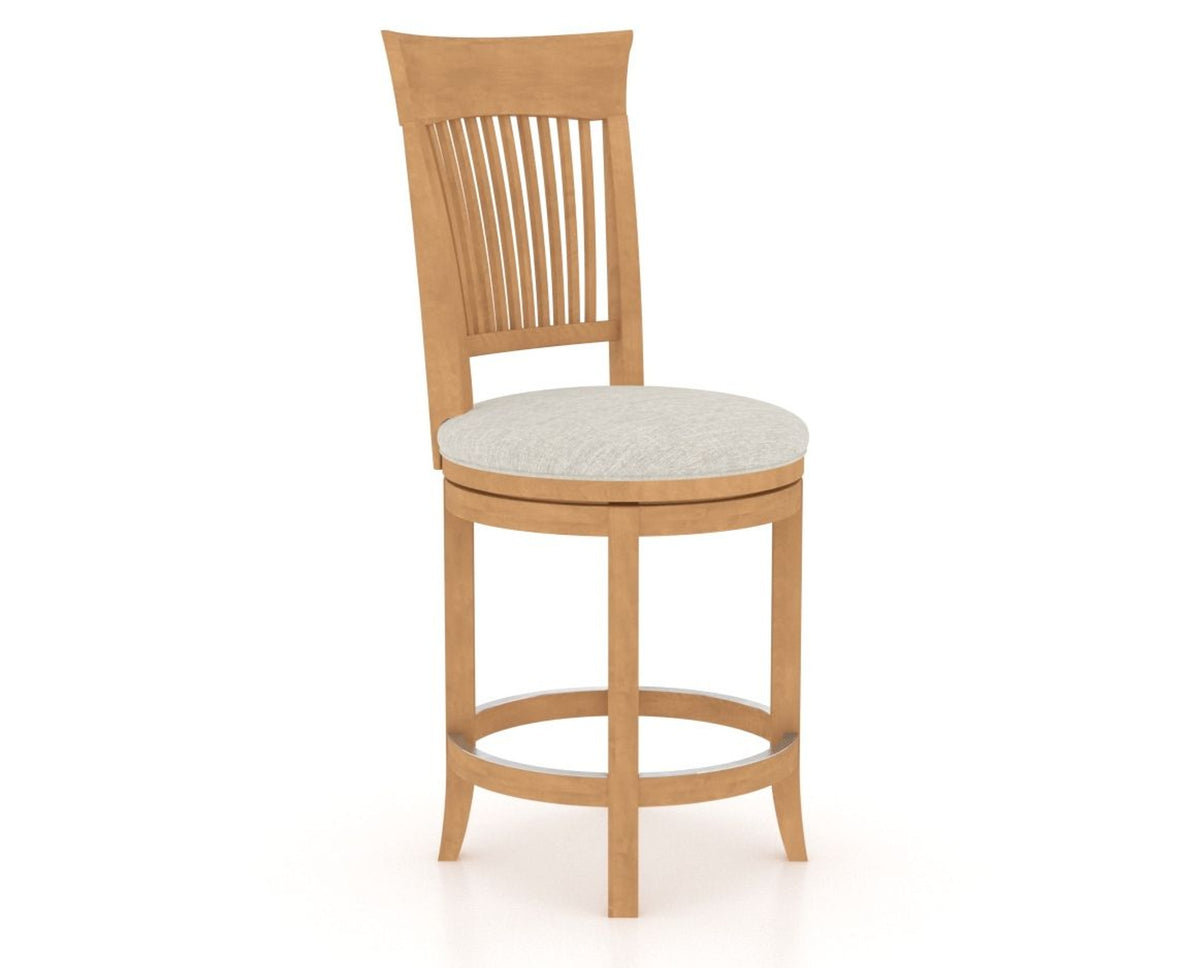 Canadel Upholstered Counter Stool 8270 in TB Fabric and 20 Caramel Washed and Swivel Base, three-quarter view