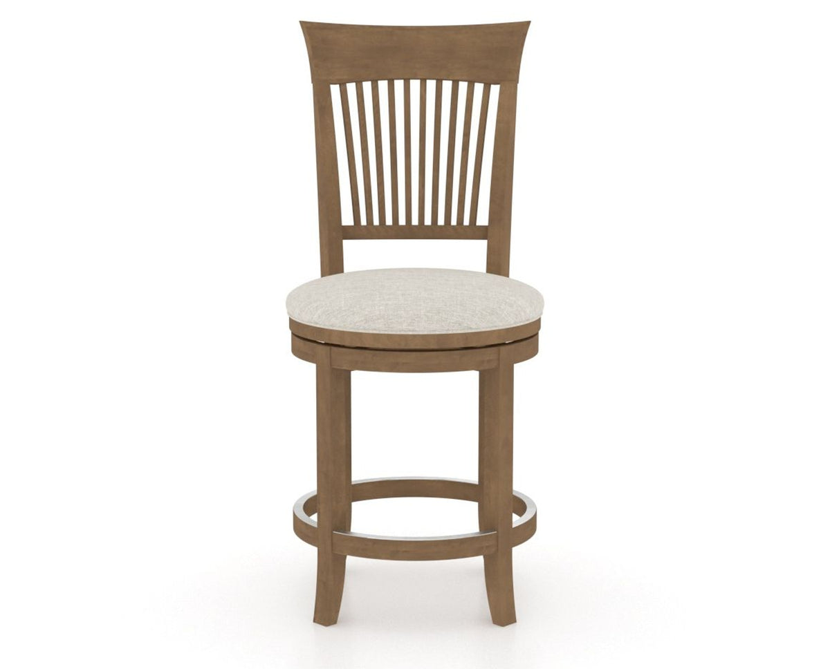 Canadel Upholstered Counter Stool 8270 in TB Fabric and 25 Pecan Washed and Swivel Base, front view