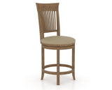 Canadel Upholstered Counter Stool 8270 in XY Faux Leather and 25 Pecan Washed and Swivel Base, three-quarter view
