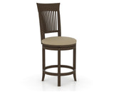 Canadel Upholstered Counter Stool 8270 in XY Faux Leather and 29 Hazelnut Washed and Swivel Base, three-quarter view