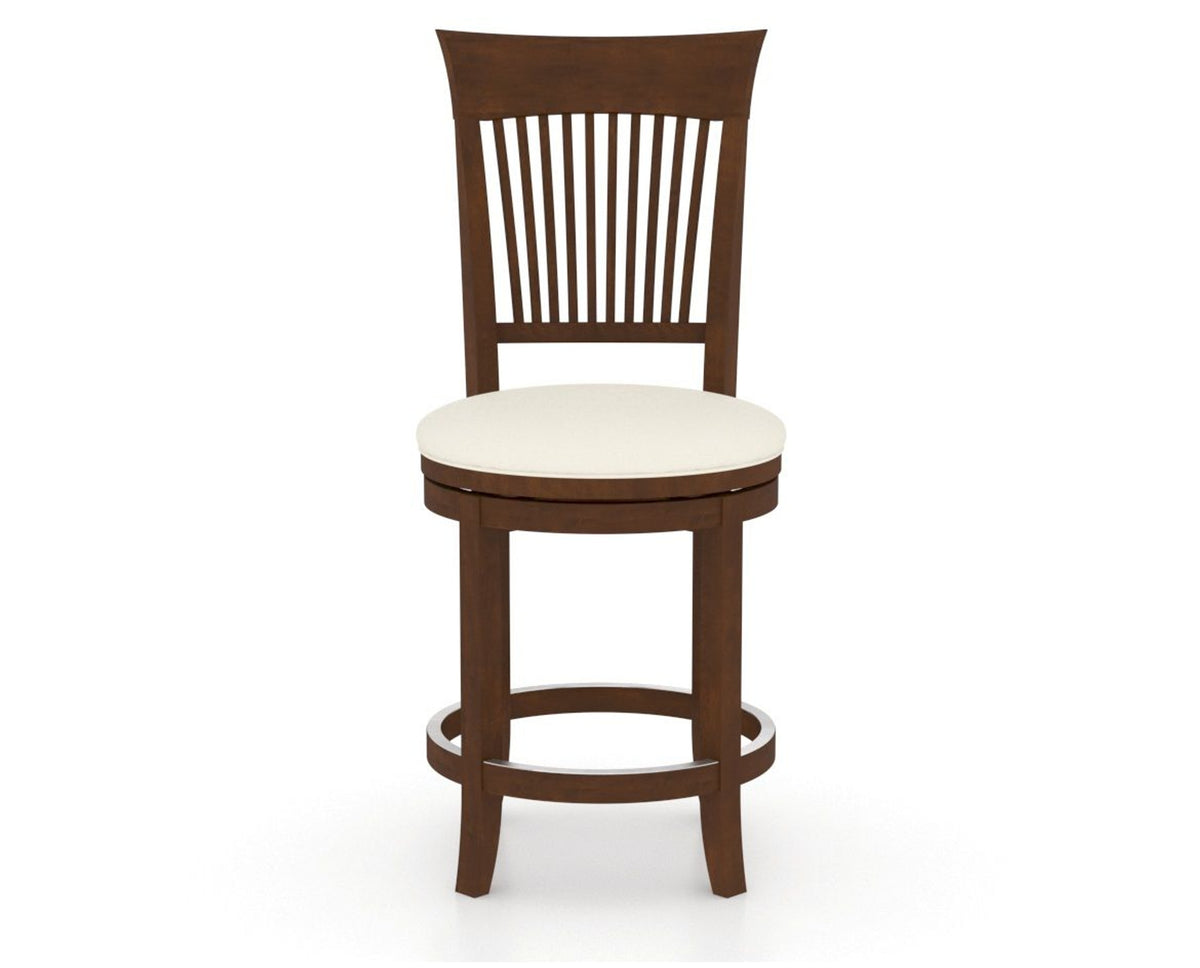 Canadel Upholstered Counter Stool 8270 in YJ Faux Leather and 19 Cognac Washed and Swivel Base, front view