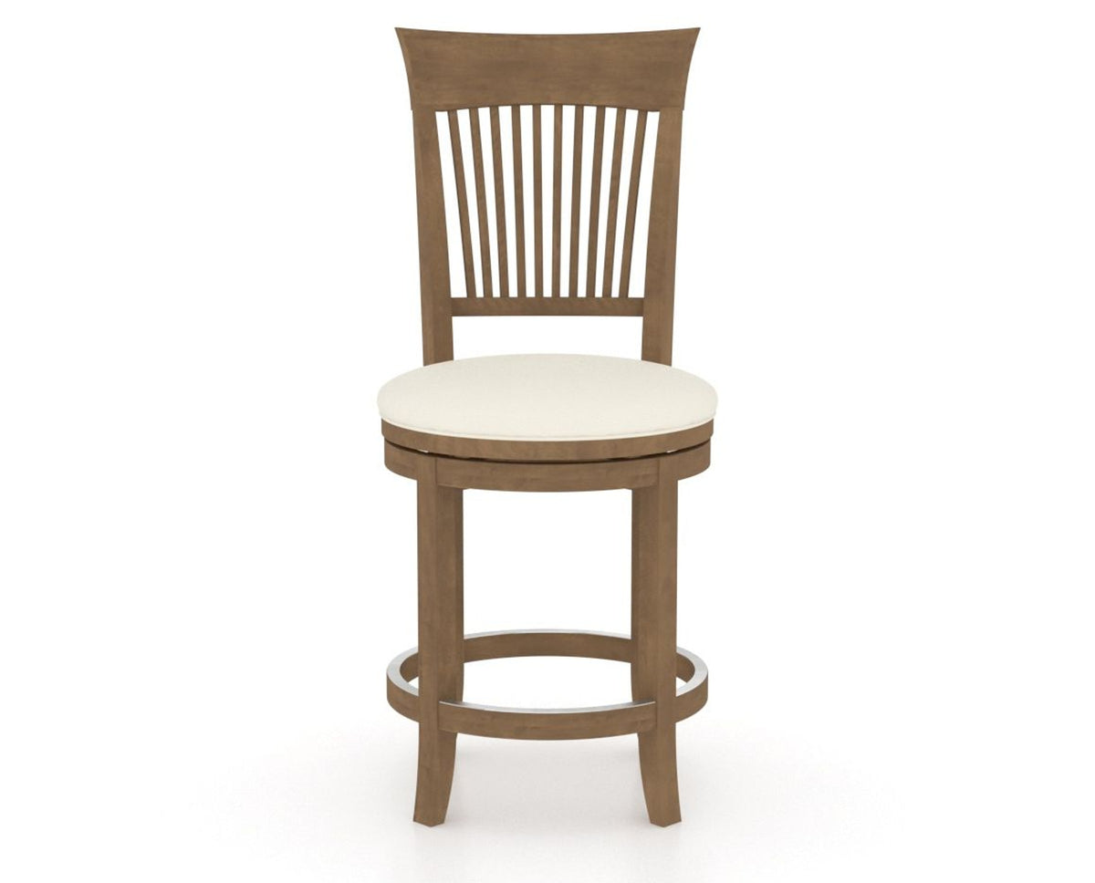 Canadel Upholstered Counter Stool 8270 in YJ Faux Leather and 25 Pecan Washed and Swivel Base, front view