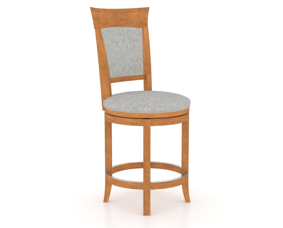 Canadel Upholstered Counter Stool 8274 in 7C Fabric and 01 Honey Washed and Swivel Base, three-quarter view