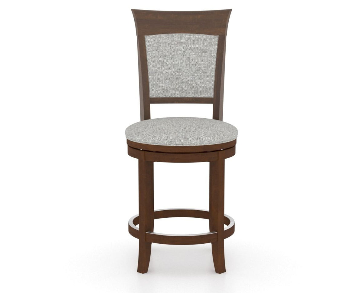 Canadel Upholstered Counter Stool 8274 in 7C Fabric and 19 Cognac Washed and Swivel Base, front view