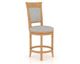 Canadel Upholstered Counter Stool 8274 in 7C Fabric and 20 Caramel Washed and Swivel Base, three-quarter view