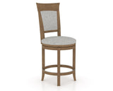 Canadel Upholstered Counter Stool 8274 in 7C Fabric and 25 Pecan Washed and Swivel Base, three-quarter view