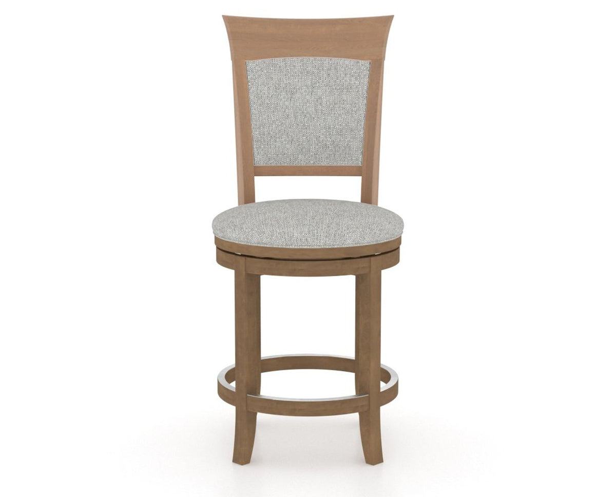 Canadel Upholstered Counter Stool 8274 in 7C Fabric and 25 Pecan Washed and Swivel Base, front view