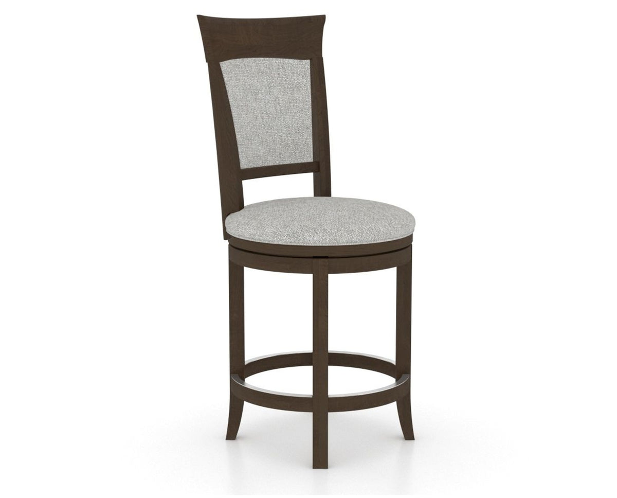 Canadel Upholstered Counter Stool 8274 in 7C Fabric and 29 Hazelnut Washed and Swivel Base, three-quarter view