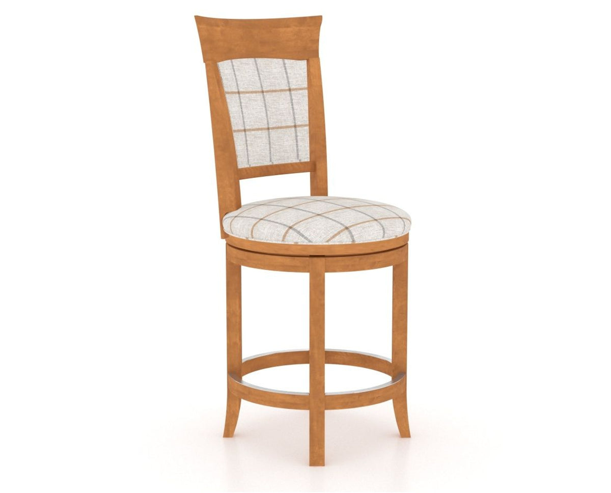 Canadel Upholstered Counter Stool 8274 in OZ Fabric and 01 Honey Washed and Swivel Base, three-quarter view