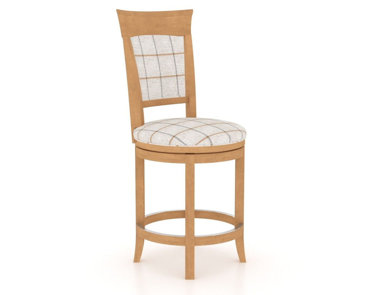 Canadel Upholstered Counter Stool 8274 in OZ Fabric and 20 Caramel Washed and Swivel Base, three-quarter view