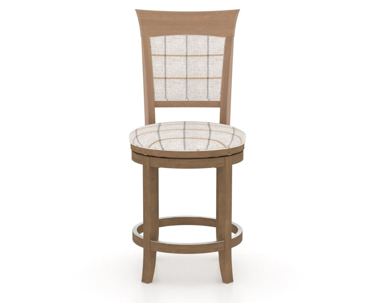 Canadel Upholstered Counter Stool 8274 in OZ Fabric and 25 Pecan Washed and Swivel Base, front view