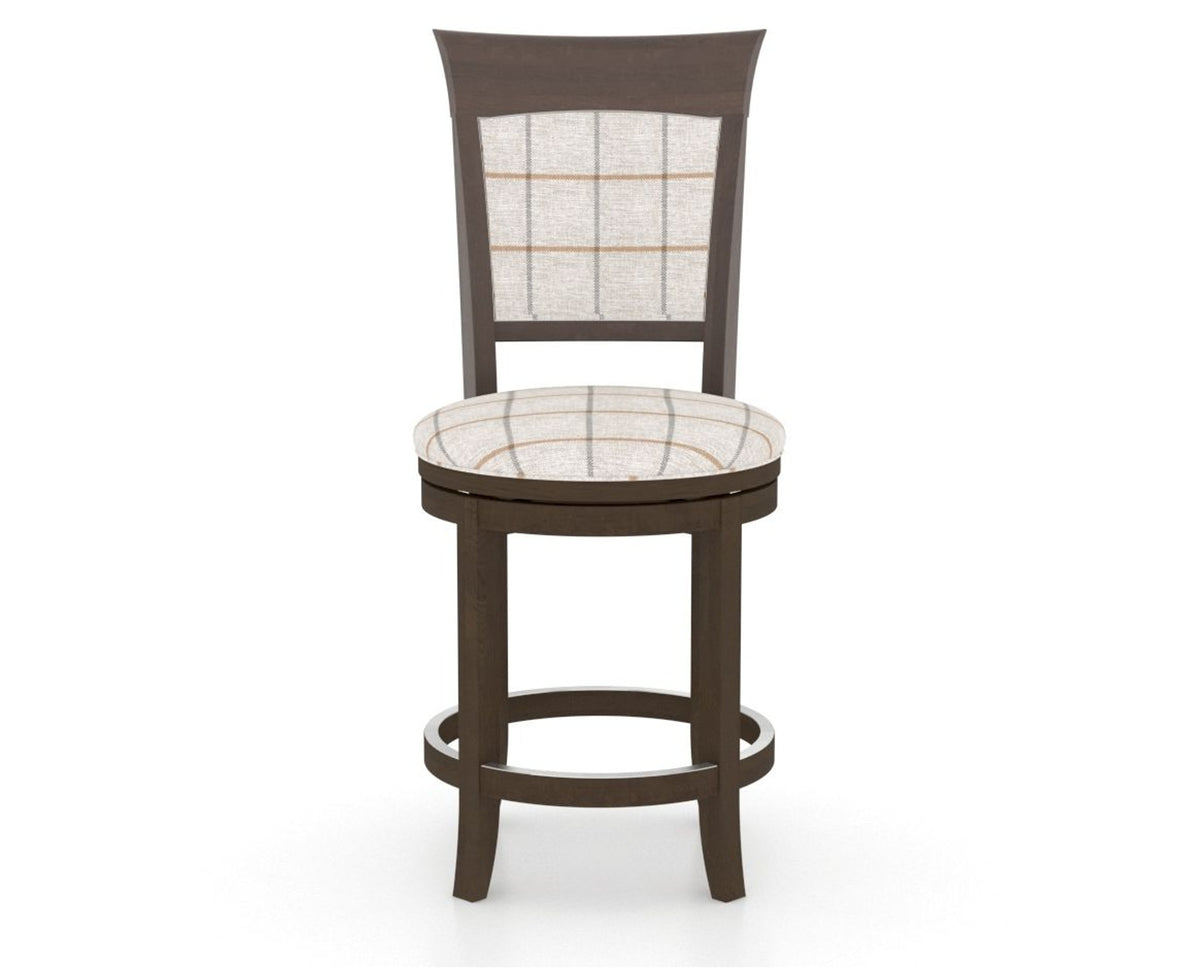 Canadel Upholstered Counter Stool 8274 in OZ Fabric and 29 Hazelnut Washed and Swivel Base, front view