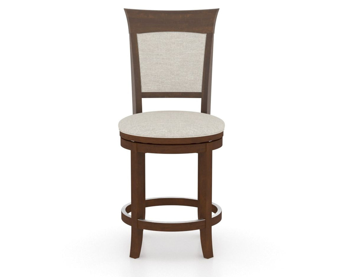 Canadel Upholstered Counter Stool 8274 in TB Fabric and 19 Cognac Washed and Swivel Base, front view