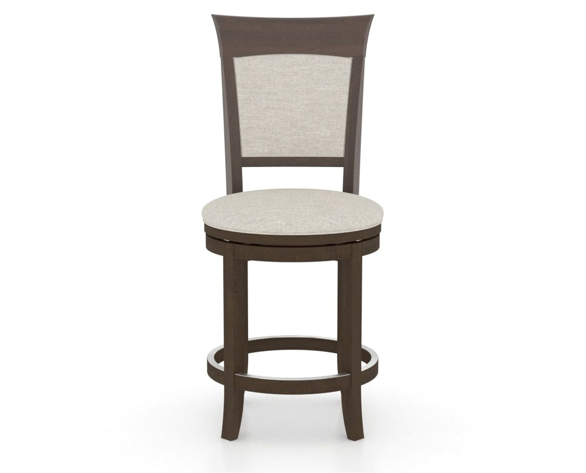 Canadel Upholstered Counter Stool 8274 in TB Fabric and 29 Hazelnut Washed and Swivel Base, front view