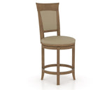Canadel Upholstered Counter Stool 8274 in XY Faux Leather and 25 Pecan Washed and Swivel Base, three-quarter view