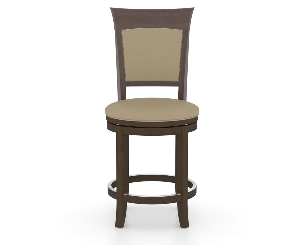 Canadel Upholstered Counter Stool 8274 in XY Faux Leather and 29 Hazelnut Washed and Swivel Base, front view