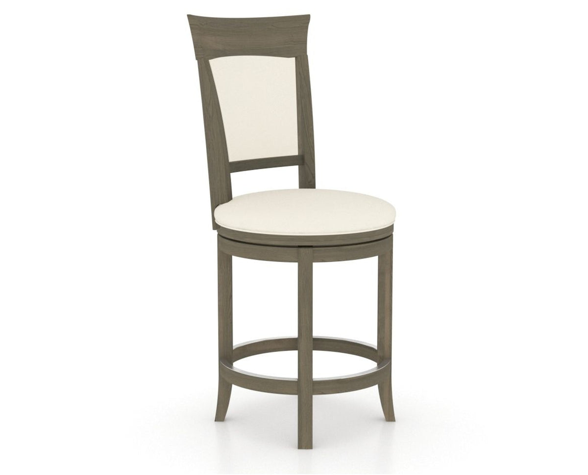 Canadel Upholstered Counter Stool 8274 in YJ Faux Leather and 08 Shadow and Swivel Base, three-quarter view