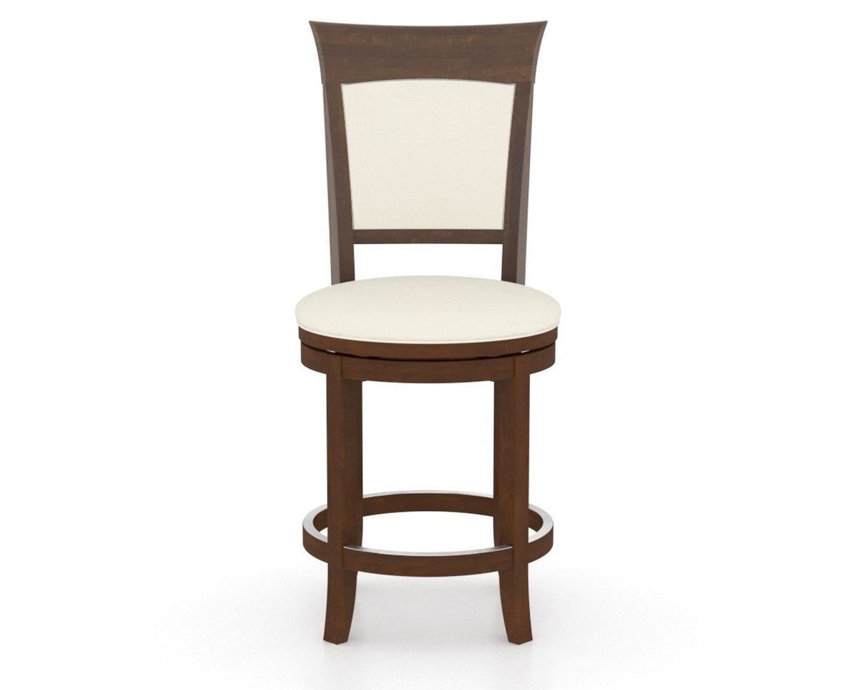 Canadel Upholstered Counter Stool 8274 in YJ Faux Leather and 19 Cognac Washed and Swivel Base, front view