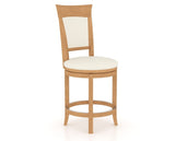 Canadel Upholstered Counter Stool 8274 in YJ Faux Leather and 20 Caramel Washed and Swivel Base, three-quarter view