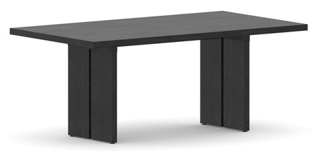 Canadel Modern Rectangular Dining Table with MP Base in 09 Dark Smoke and Small Size, three-quarter view