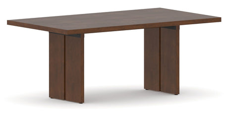 Canadel Modern Rectangular Dining Table with MP Base in 19 Cognac Washed and Small Size, three-quarter view