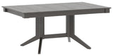 Canadel Splay Dining Table in Davy's Grey, three-quarter view