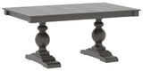 Canadel Turned Dining Table in Davy's Grey, three-quarter view