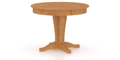 Canadel Round Dining Table 4242 with XC Base in Honey Washed, three-quarter view