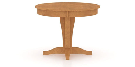 Canadel Round Dining Table 4242 with XC Base in Honey Washed, side view
