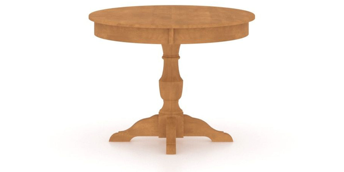 Canadel Round Dining Table 4242 with XP Base in Honey Washed, side view