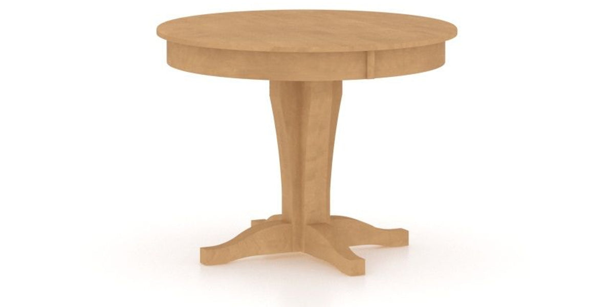 Canadel Round Dining Table 4242 with XC Base in 20 Caramel Washed, three-quarter view