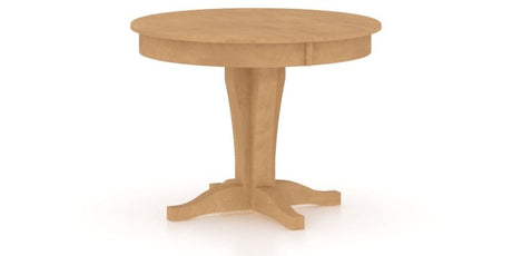 Canadel Round Dining Table 4242 with XC Base in 20 Caramel Washed, three-quarter view