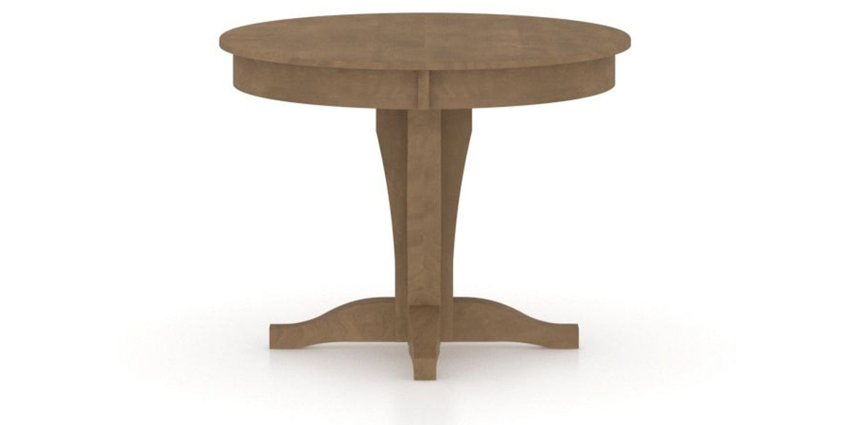 Canadel Round Dining Table 4242 with XC Base in 25 Pecan Washed, side view