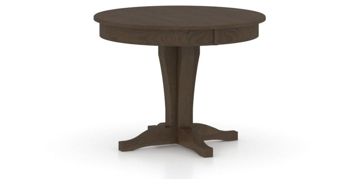 Canadel Round Dining Table 4242 with XC Base in 29 Hazelnut Washed, three-quarter view