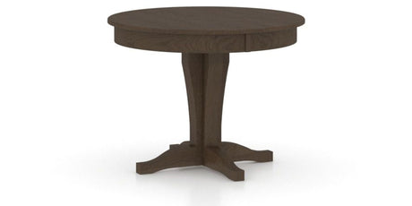 Canadel Round Dining Table 4242 with XC Base in 29 Hazelnut Washed, three-quarter view
