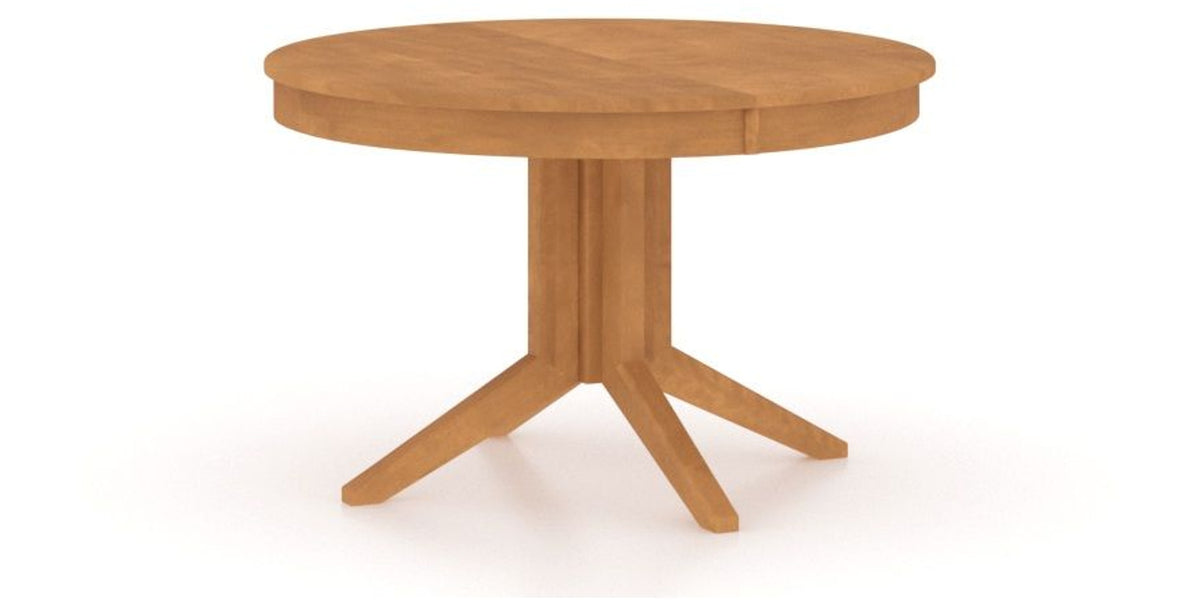 Canadel Round Dining Table 4848 with XQ Base in Honey Washed, three-quarter view