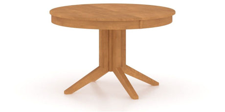 Canadel Round Dining Table 4848 with XQ Base in Honey Washed, three-quarter view